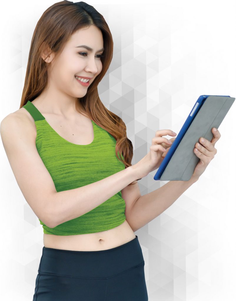 fitness woman with tablet