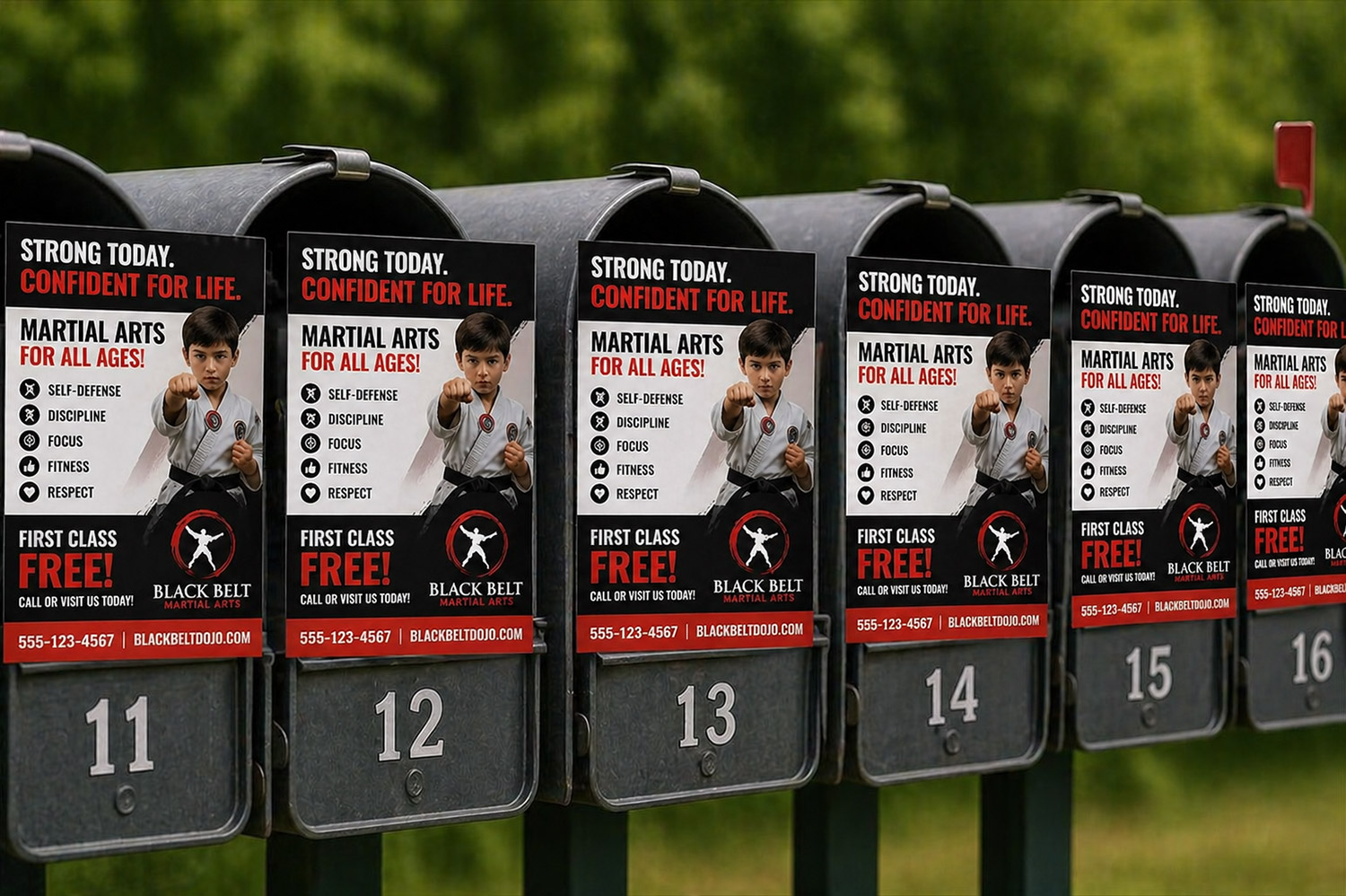 martial arts direct mail postcards